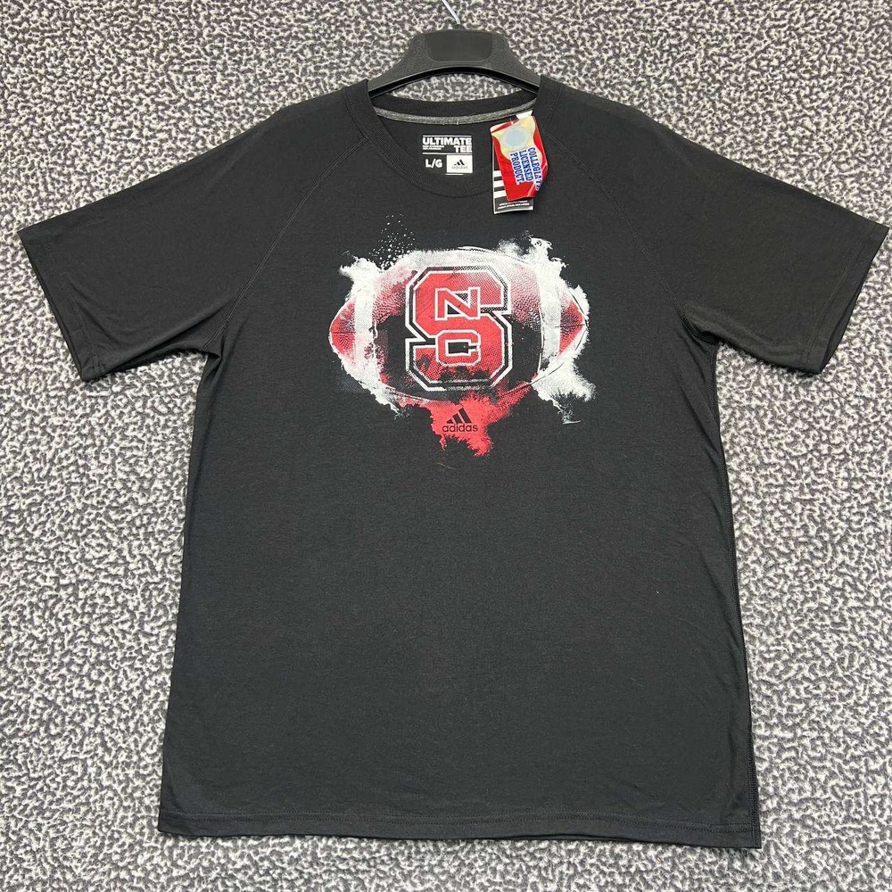 NC State Wolfpack Shirt Men Large Black Adidas Short Sleeve Crew Neck New L